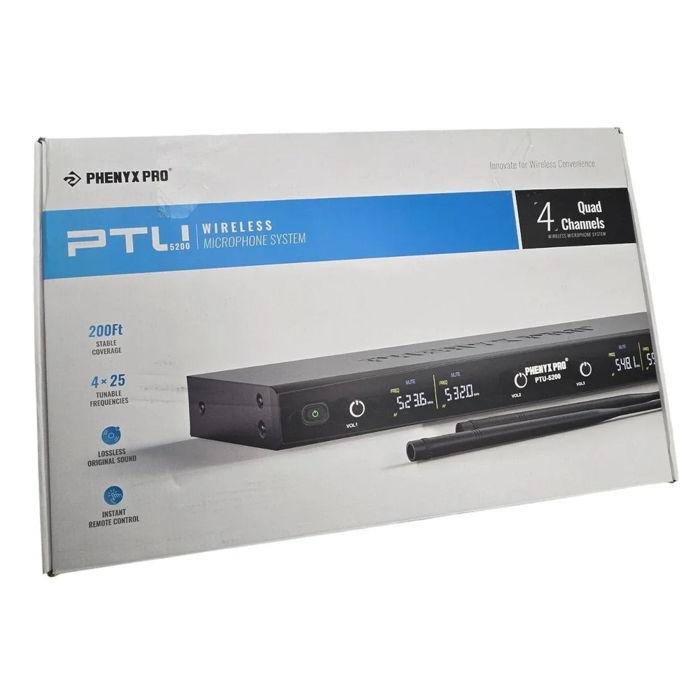 Phenyx Pro PTU-5200 4-Channel UHF Wireless Microphone System Bodypack Headset